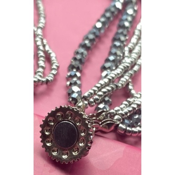 Black Beaded Bracelet Gold Pave Ball Clasp Multi Strand Statement Jewelry - Picture 6 of 6